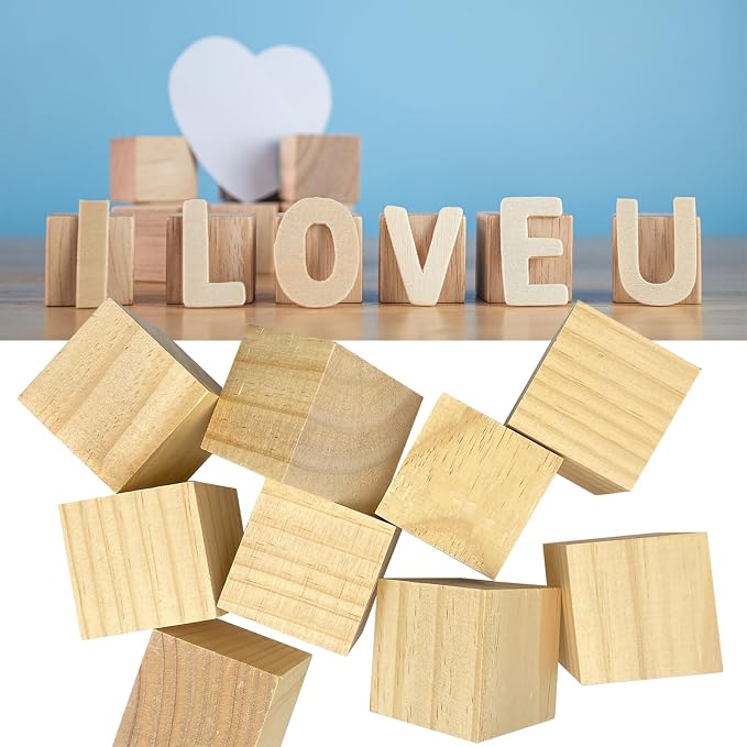 MUXGOA Wood Blocks for Crafts, 2 Inch Unfinished Wooden Cubes Natural Wood