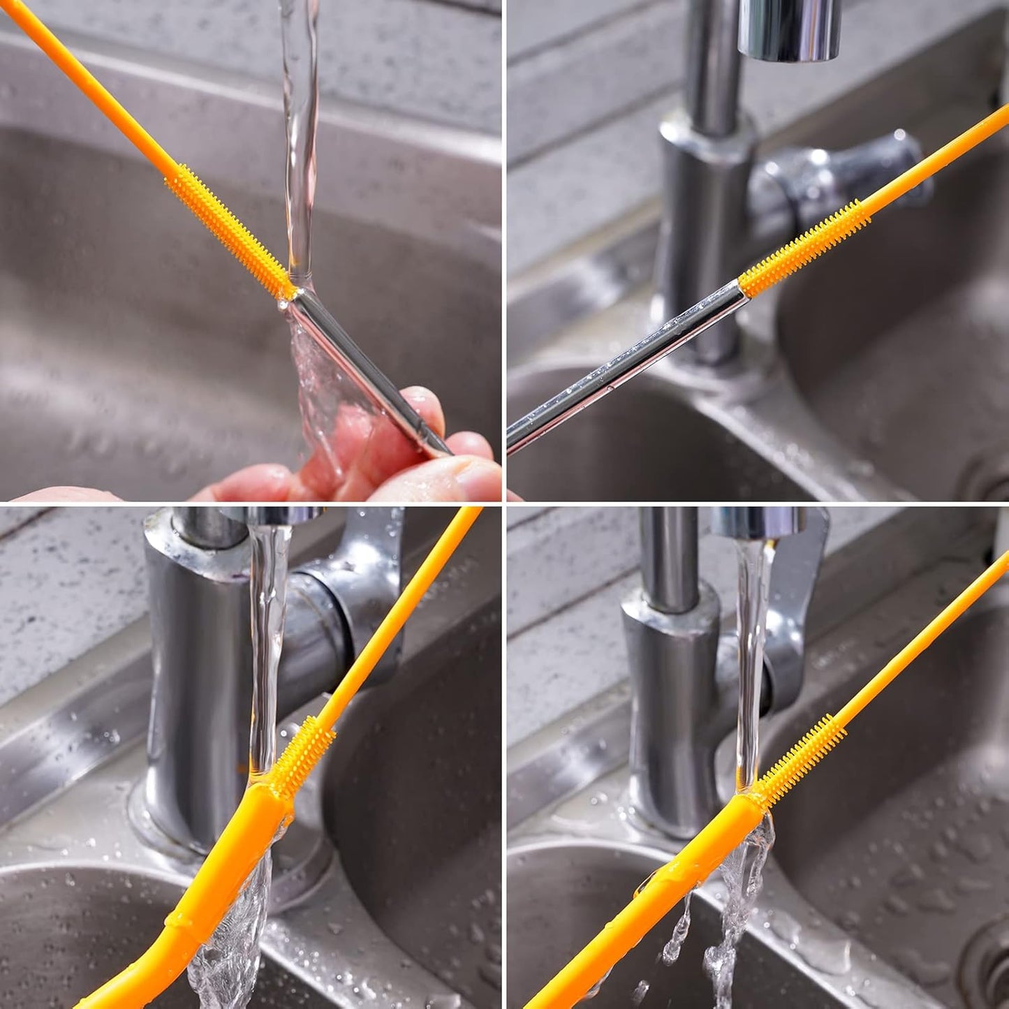 3-in-1 Silicone Bottle Brush and Straw Cleaning Brush Set, Water Bottle Cleaner for Narrow Neck Containers, Tumblers, Flask, Vase and Glassware (Charcoal)