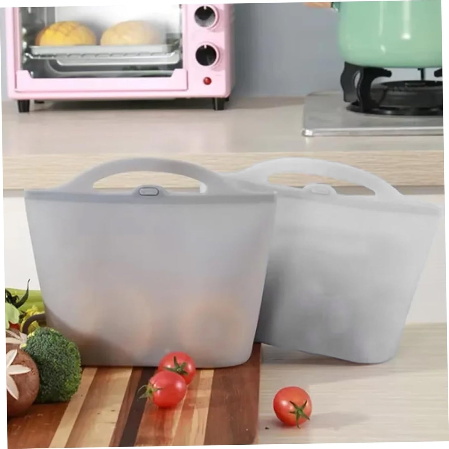 2PCS Microwave Sterilizer Bag, 1000ml Flexible Silicone Microwave Steam Bags, Hanging Leakproof Pacifier Sterilizer with Handle