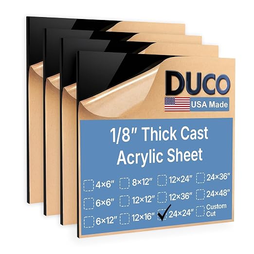 Duco Black Cast Acrylic Sheets 1/8" Thick 24" x 24"