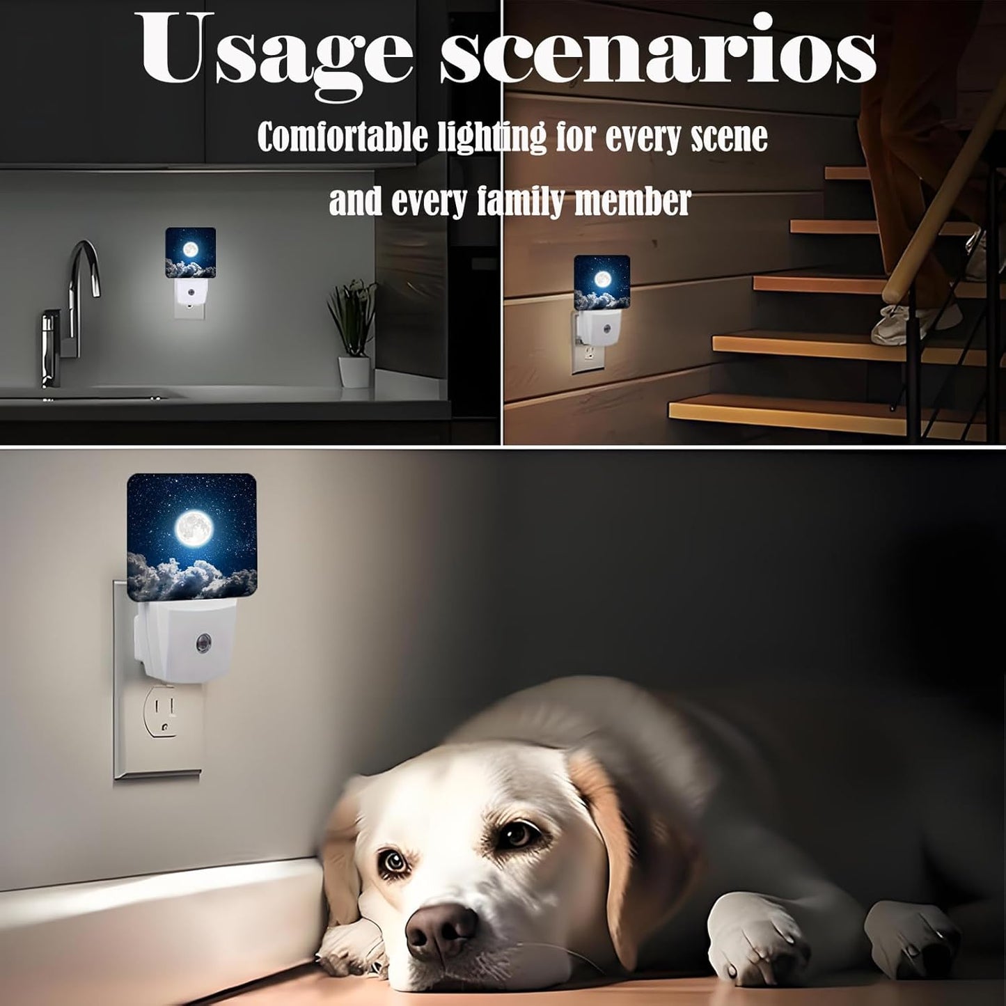 Starry Sky and Moon Night Light,Plug Into Wall Decor for Stairway,Hallway,Kitchen,Dusk to Dawn Sensor Nightlights for Boys/Girls/Women/Men Room Gifts