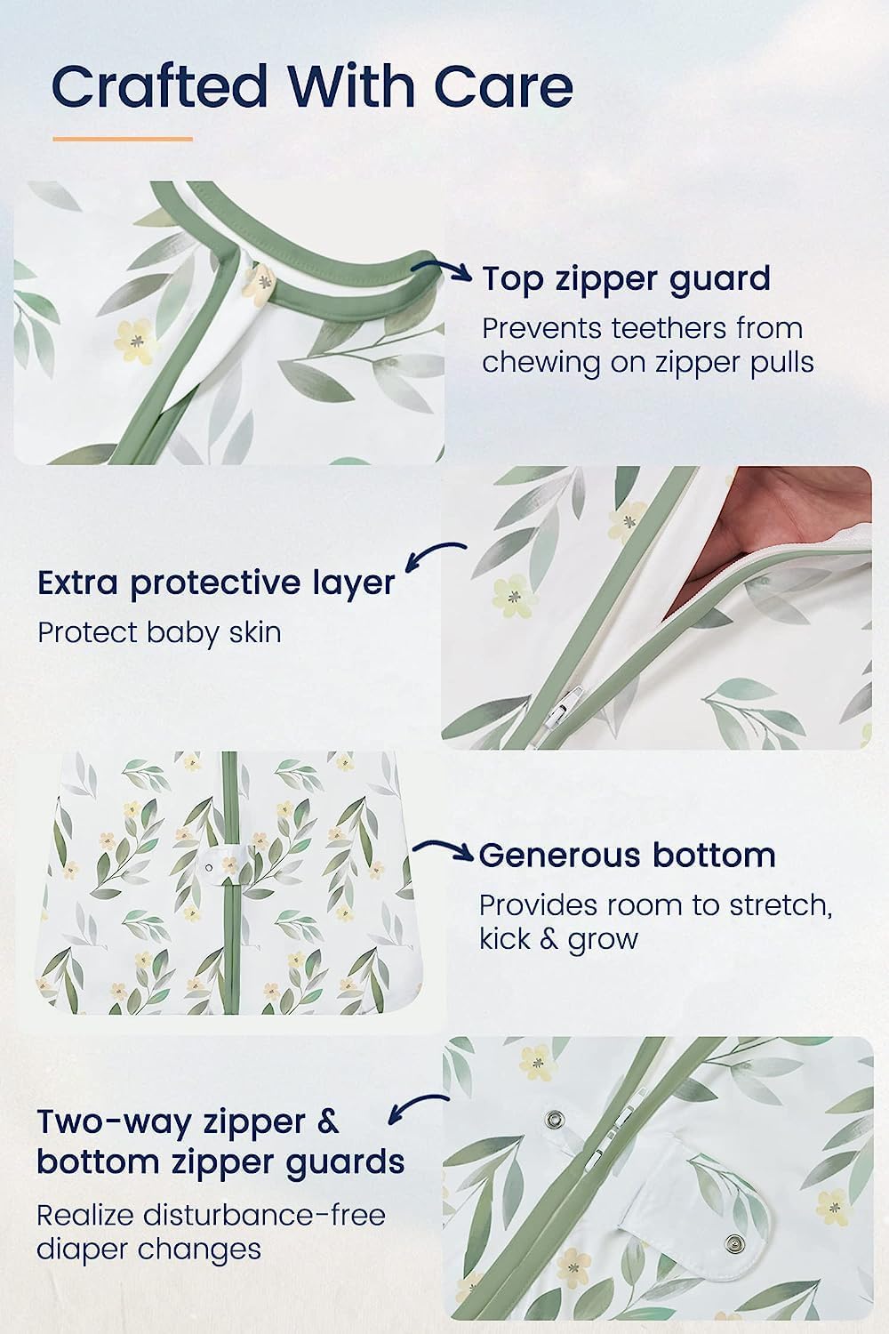 TotAha Light Sleep Sack, Stretchy, Soft, Cozy Wearable Blanket Sleep Bag with 2-Way Safe Zippers for 0-6-12-24 Months 0.5 TOG