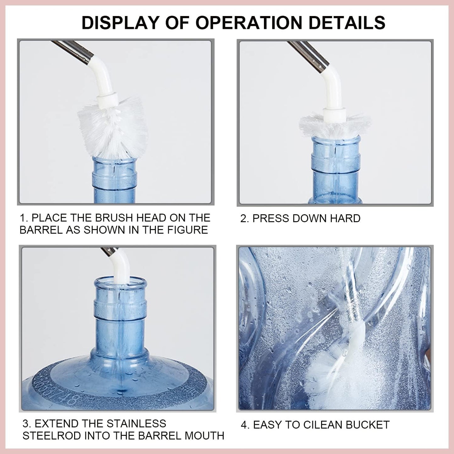 Stainless Steel Water Bucket Bottle Brush, Long Handle Scrubbing Brush, Suitable for Cleaning 1 to 5 Gallon Buckets, 25 in
