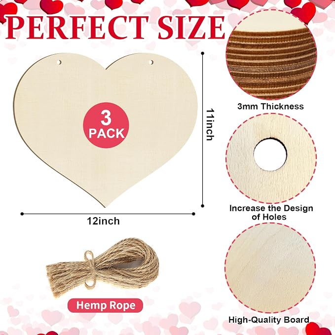 Large Size 12" Wooden Heart Ornaments to Paint, Happy Mothers Day DIY Blank