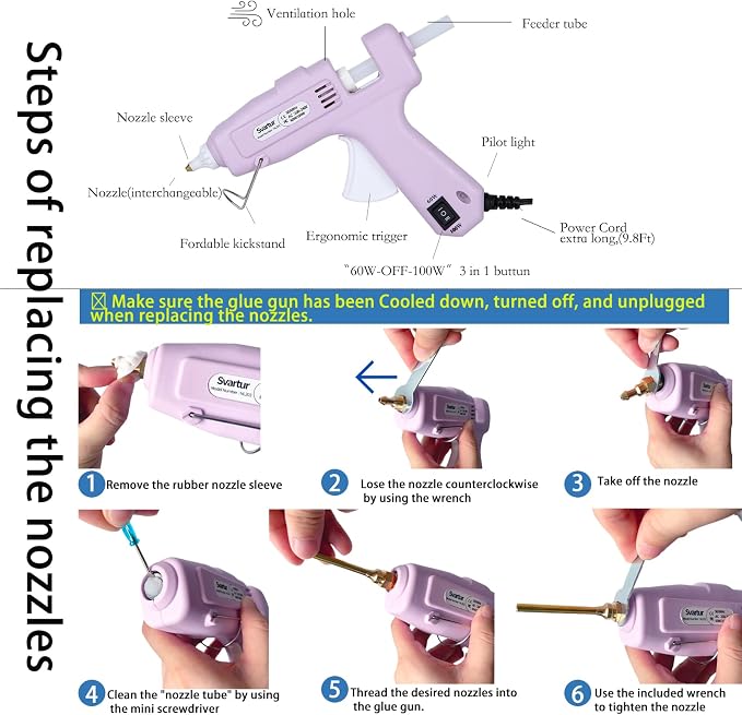 Full Size Hot Glue Gun with 60W/100W/OFF Switch, 9.8ft Extra-long Power Cord