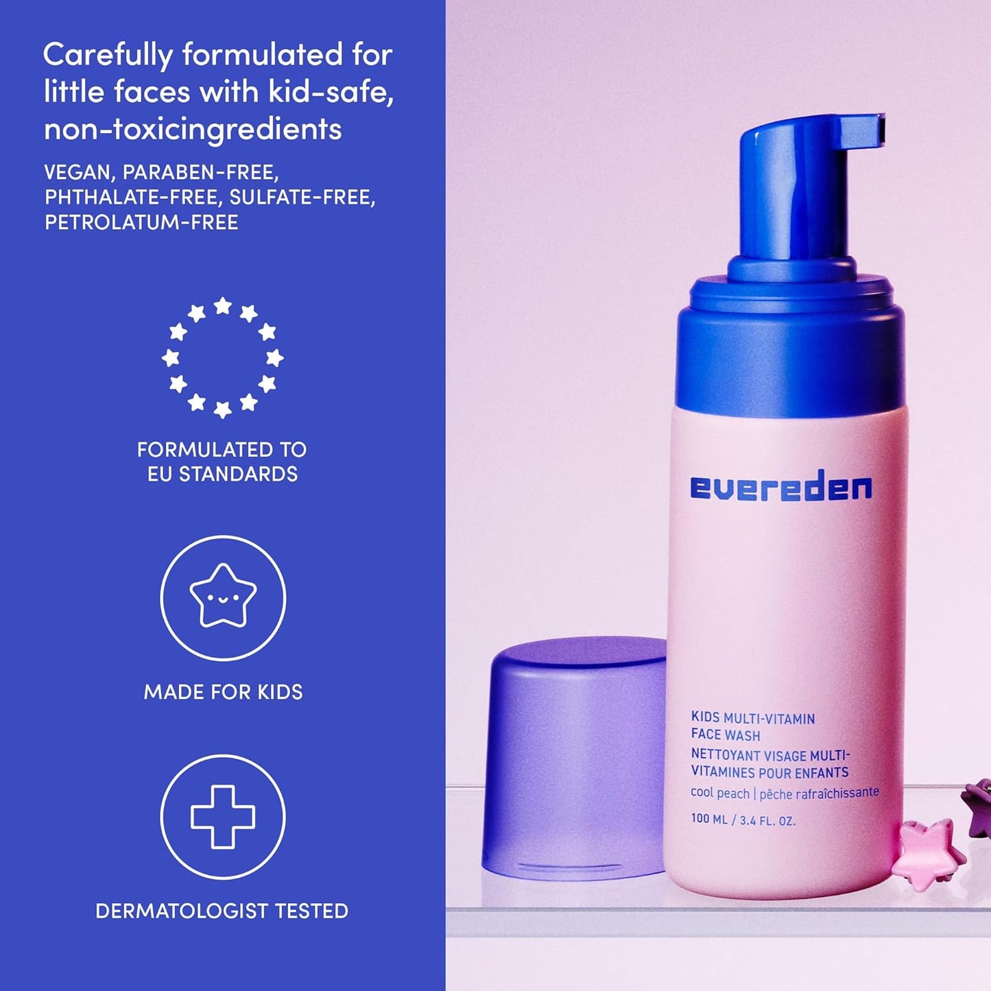 Evereden Kids Face Wash: Cool Peach, 3.4 fl oz. | Gentle Skin Care | Non-toxic and Clean Ingredients | Skin Care for Kids