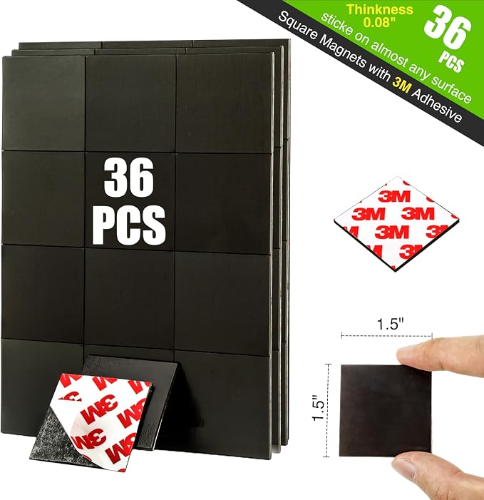 Magnetic Squares with Adhesive Backing, Pre-Cut Self Sticky Magnets as Back to