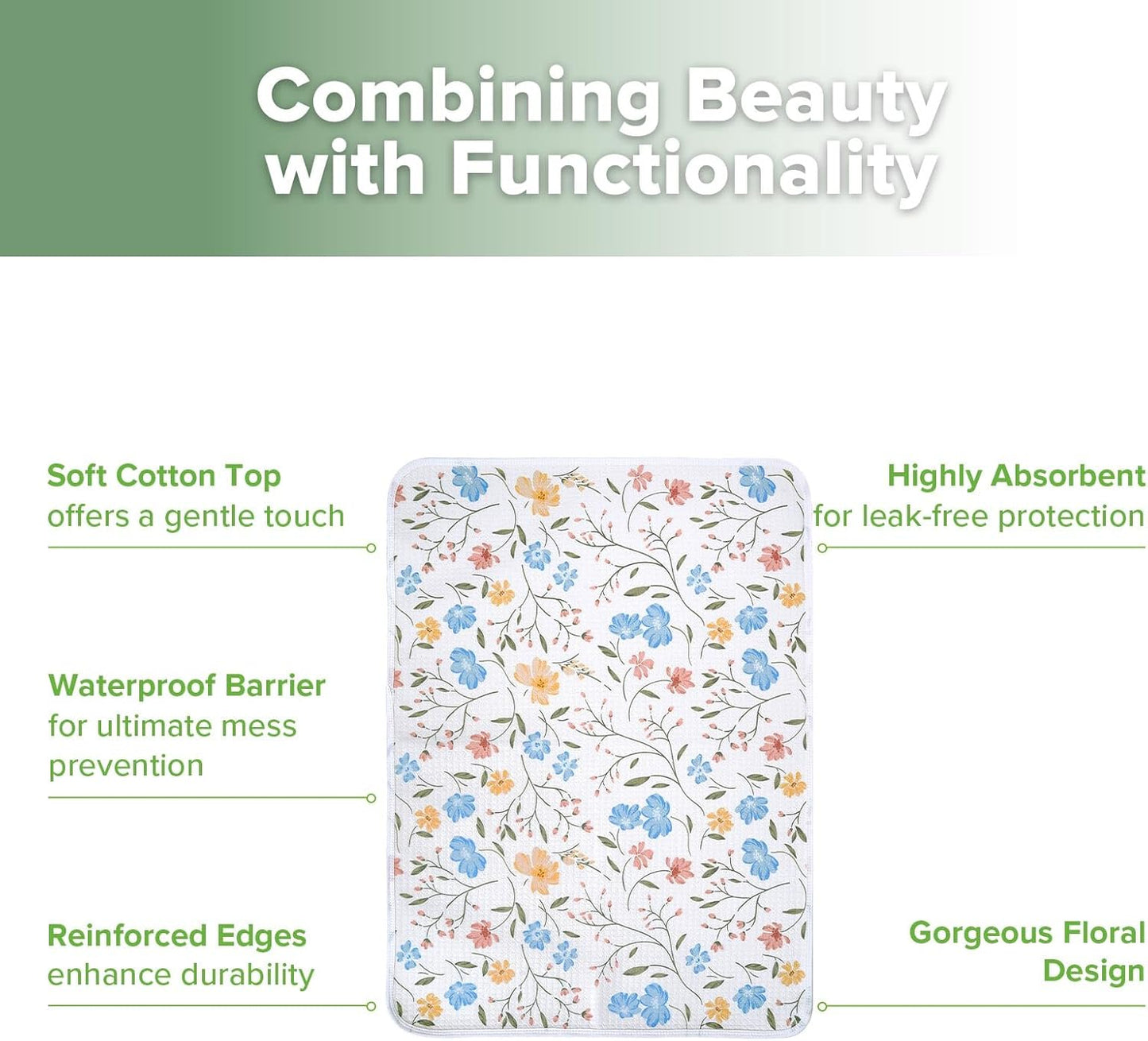 haakaa Waterproof Changing Pad Liners, 100% Cotton, Soft & Breathable (1pc, 19.5" x 27.5" Garden Flow)