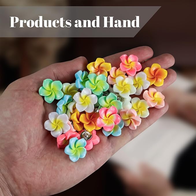 30pcs Flower Cabochons Flatback Plumeria Flower Push Pins in 7 Colors Cute