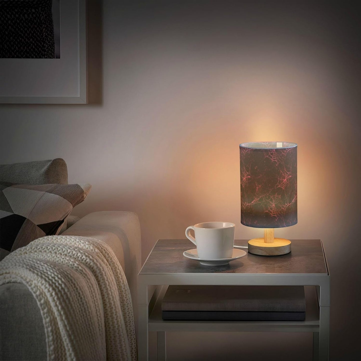 Halloween Pink Red Cobweb Table Lamp Bedroom Bedside Night Reading Desk Lamps Cylinder Nightstand Sleeping Light Lamp for Kids Living Room Office Decor