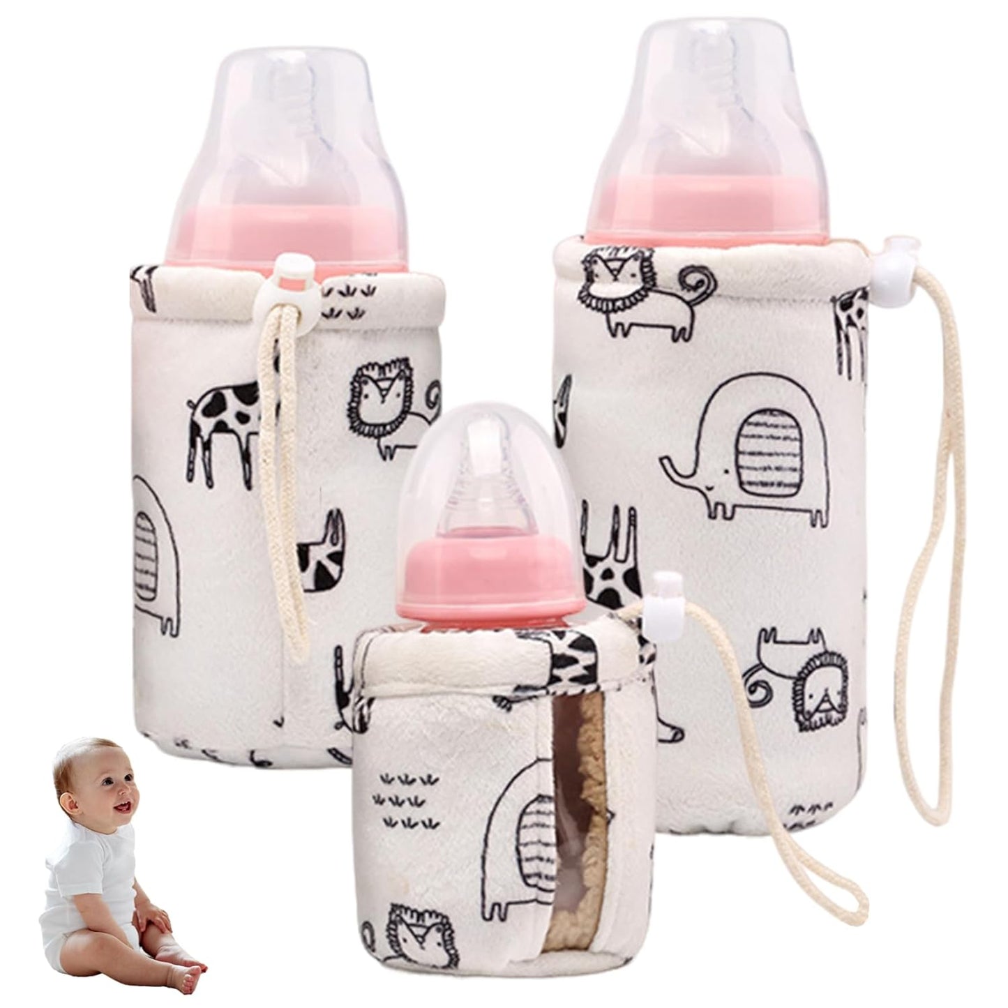 3Pcs Baby Bottle Warmer Bag, 150ml/240ml/300ml Insulated Travel Bottle Warmer with Drawstring, Portable Thickened Baby Bottle Warmer for Home, Travel Bottle Warmer