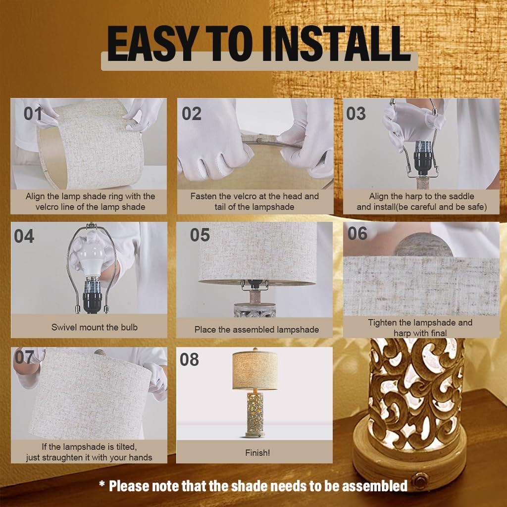 OYEARS 3-Way Dimmable 22'' USB A+C Touch Control Table Lamp with Nightlight for Living Room Bedroom Farmhouse Bedside Nightstand Lamps (Brown Bulb Included