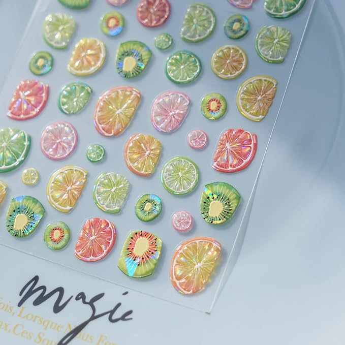 Summer Fruit Nail Art Stickers Decals 5D Embossed Fruit Nail Stickers 1PCS