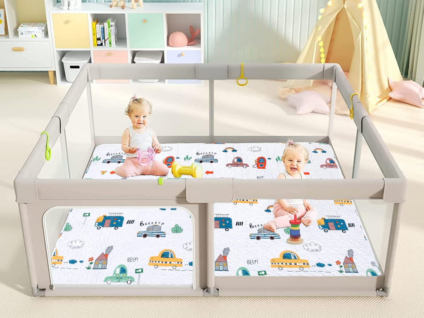 50 x 50 Play Mat for Baby Playpen Tummy Time Mat, Non-Slip Washable Baby Playpen Mat, Baby Crawling Mats for Floor, Portable Travel Large Play Mats for Toddlers and Infants