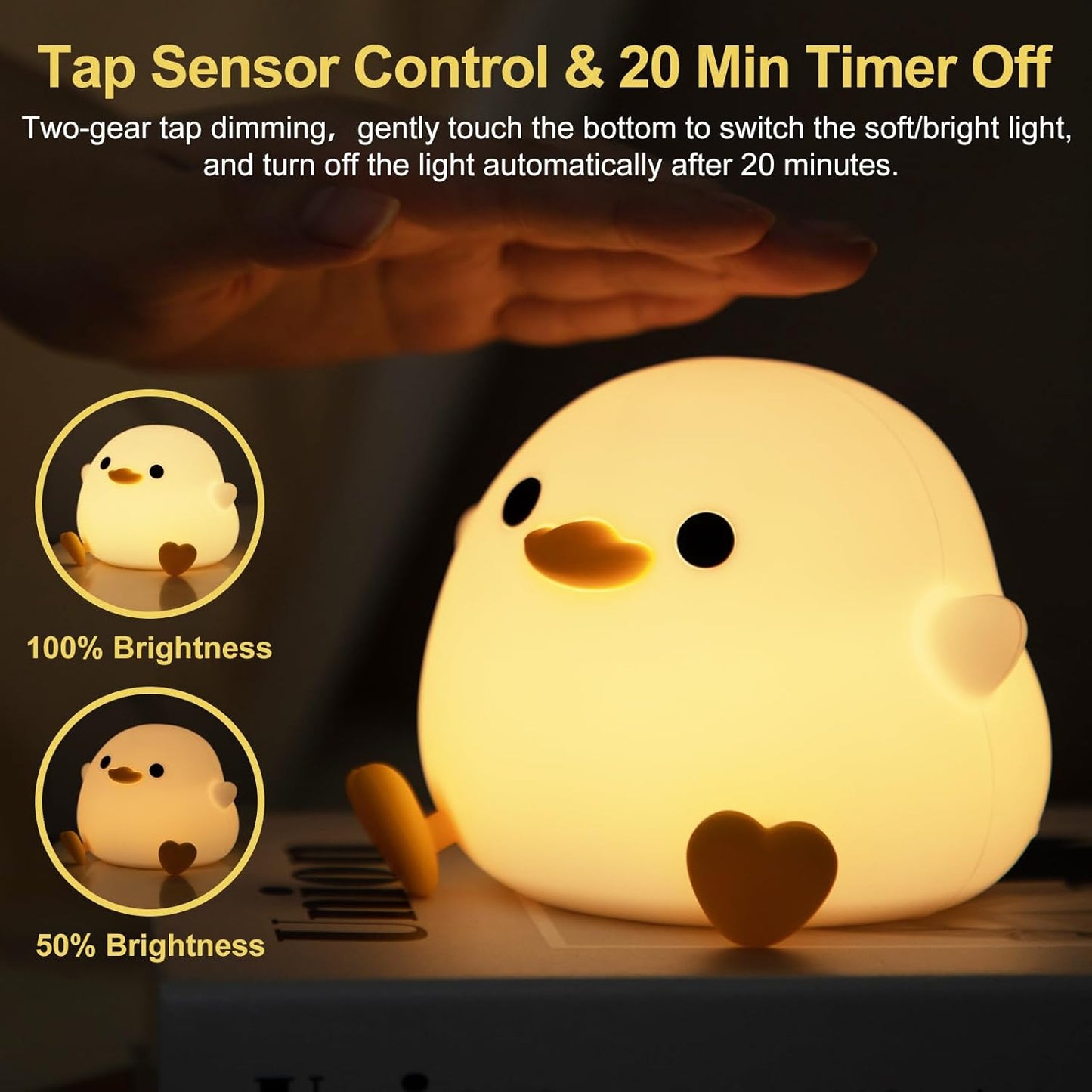 Cute Duck Night Light,Squishy Bean Shape DoDo Duck Lamp with Dimmable LED, Safe Silicone Nightlight for Nursery, Rechargeable Touch Lamp for Bedside Table,Ideal Gift for Children and Teens