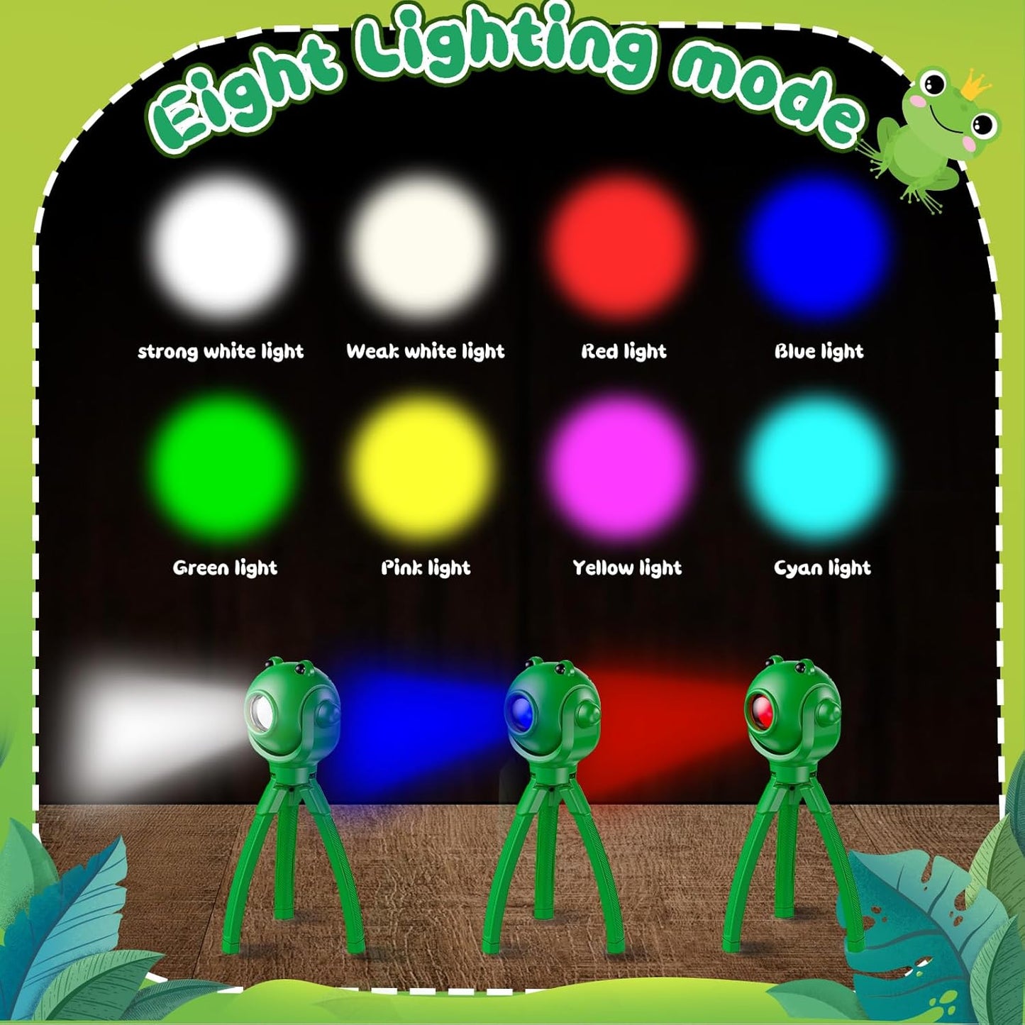 TOLYS Frog Kids Flashlight – Rechargeable LED Torch with 8 Color Modes, USB-C, Fun Flashlight for Boys & Girls, Perfect for Parties, Camping & Outdoor Adventures