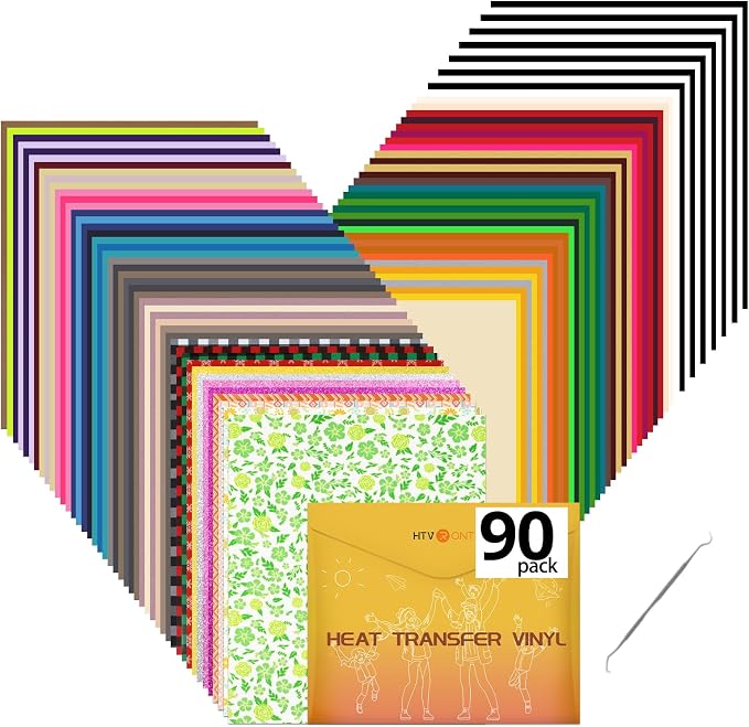 HTVRONT HTV Heat Transfer Vinyl Bundle, 90 Pack 12" x 10" Iron on Vinyl