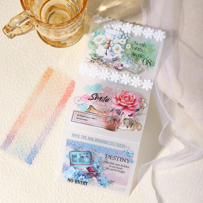 60 PCS Magic Color Boundary Lace Stickers – PET Transparent Dreamy Stickers