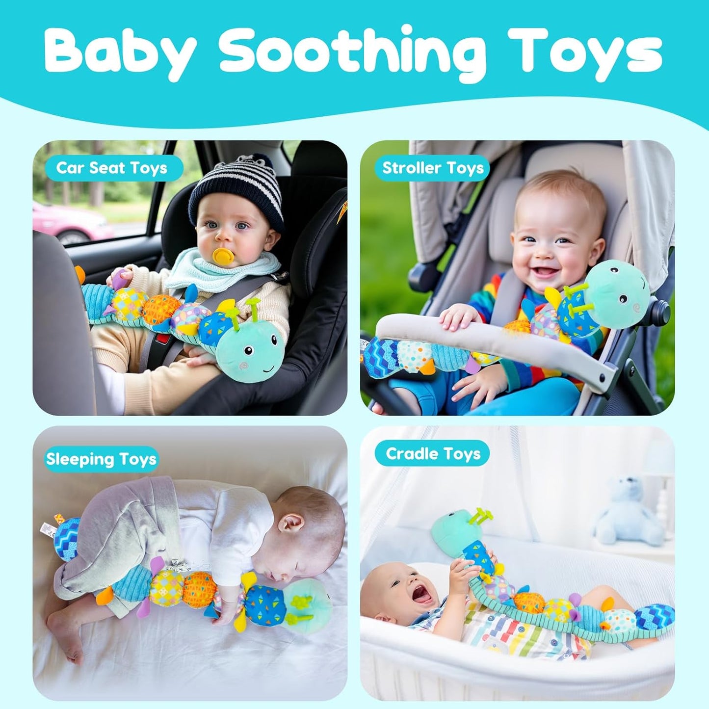 Baby Tummy Time Toys 0-6 Month Musical Stuffed Animal Plush Caterpillar Toy for Infant 6-12 Month Teething Sensory Toy with Crinkle Rattle for Babies 0-3-6 Month Newborn Boy Girl