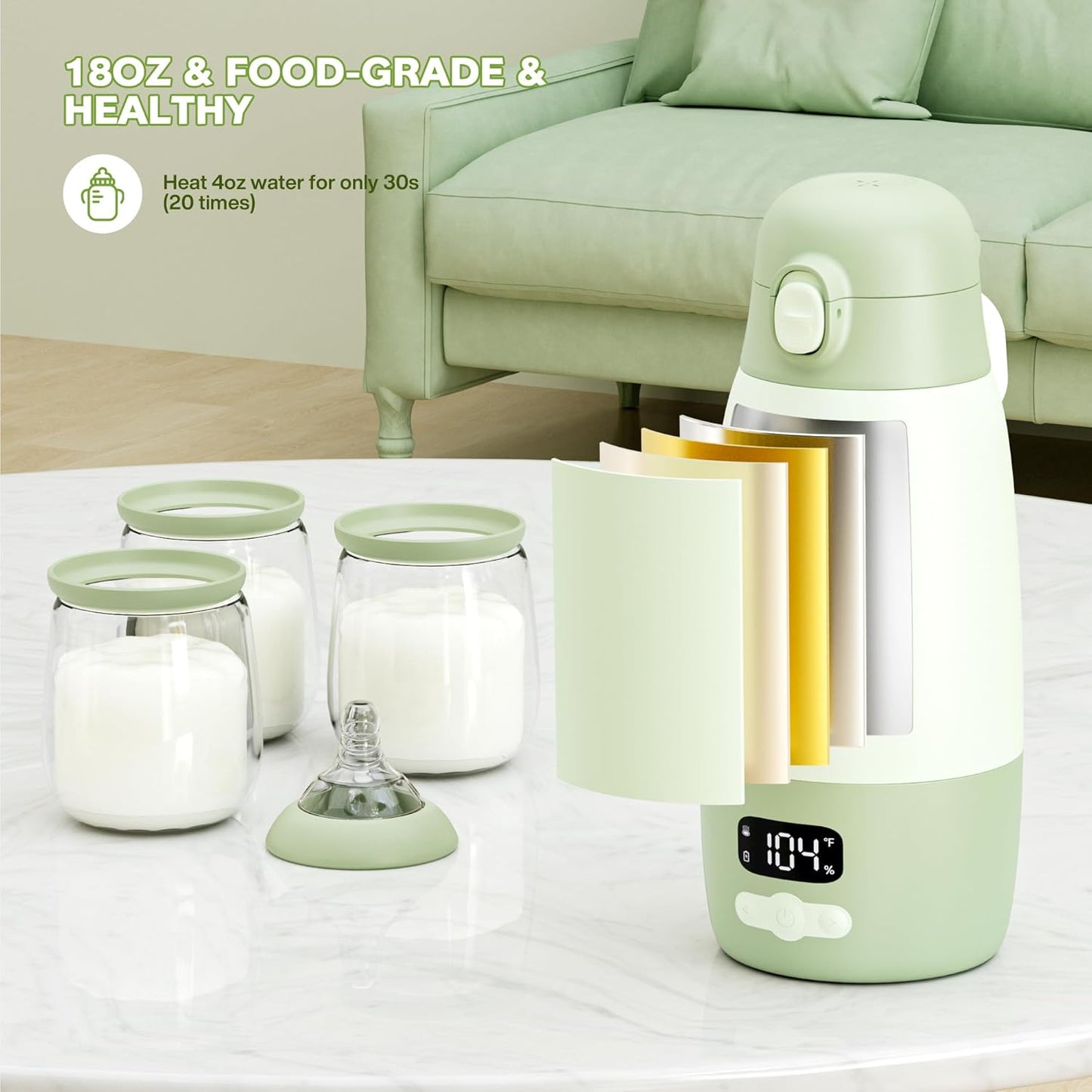 Portable Bottle Warmer for Travel, 2-Min Fast Heating Baby Bottle Warmer for Breastmilk & Formula, 17.8oz Formula Container to Go, Long Battery Life & Temp Control, Portable Milk Warmer On The Go
