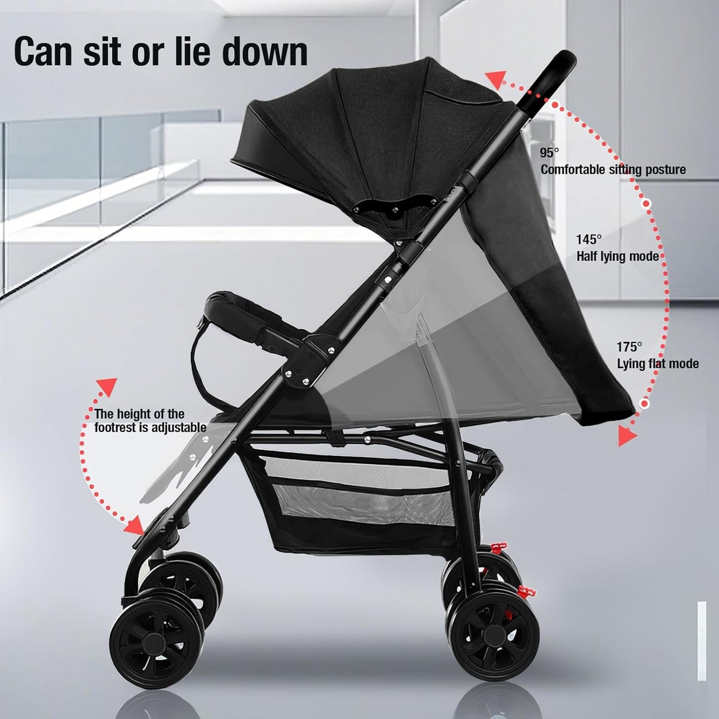 Ultra-Lightweight Stroller at Only 4.6kg, Foldable Compact Pushchair with Lie-Flat Position, Travel Pram from Birth to 40kg, Baby Buggy with Adjustable Backrest, Footrest, Canopy (A8 Pink)