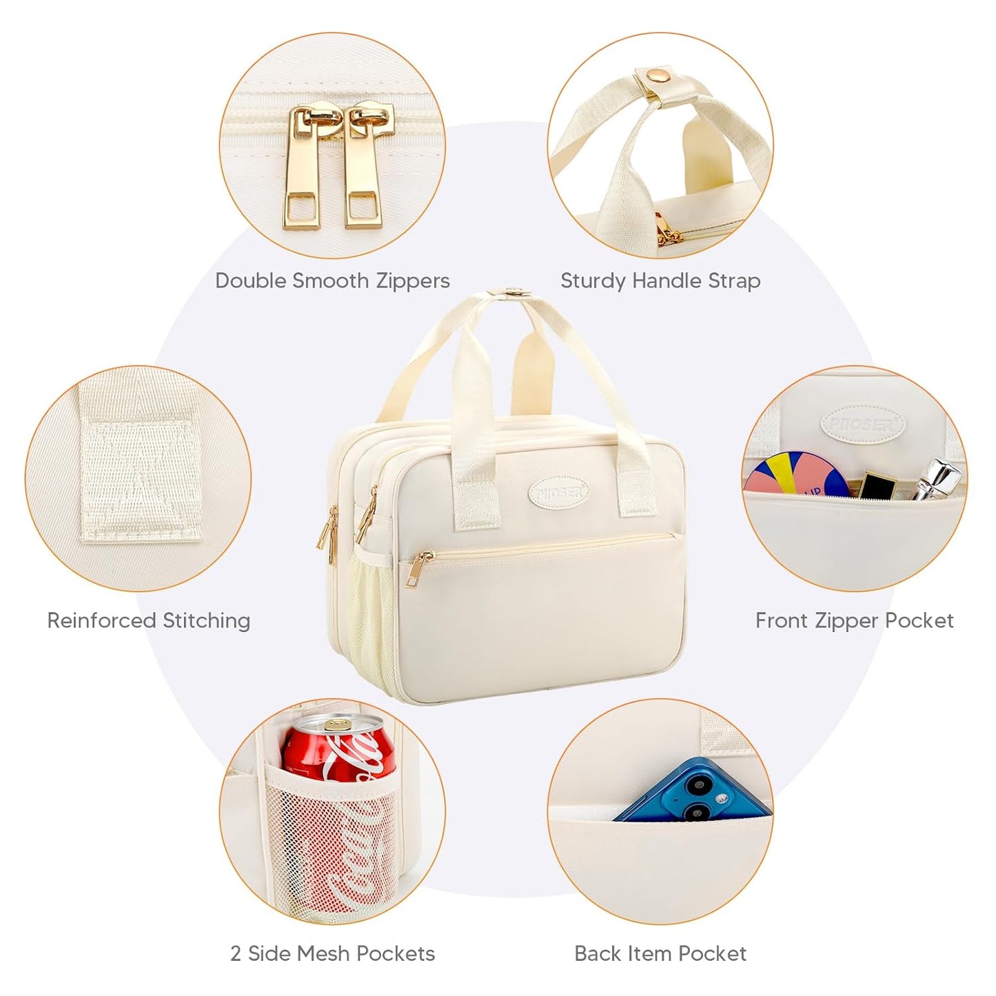 PIIOSER Breastmilk Cooler Bag with Ice Pack, Compatible with Wearable Breast Pumps & Accessories - Portable Pumps Carrying Case for Nursing & Working Moms, Cream
