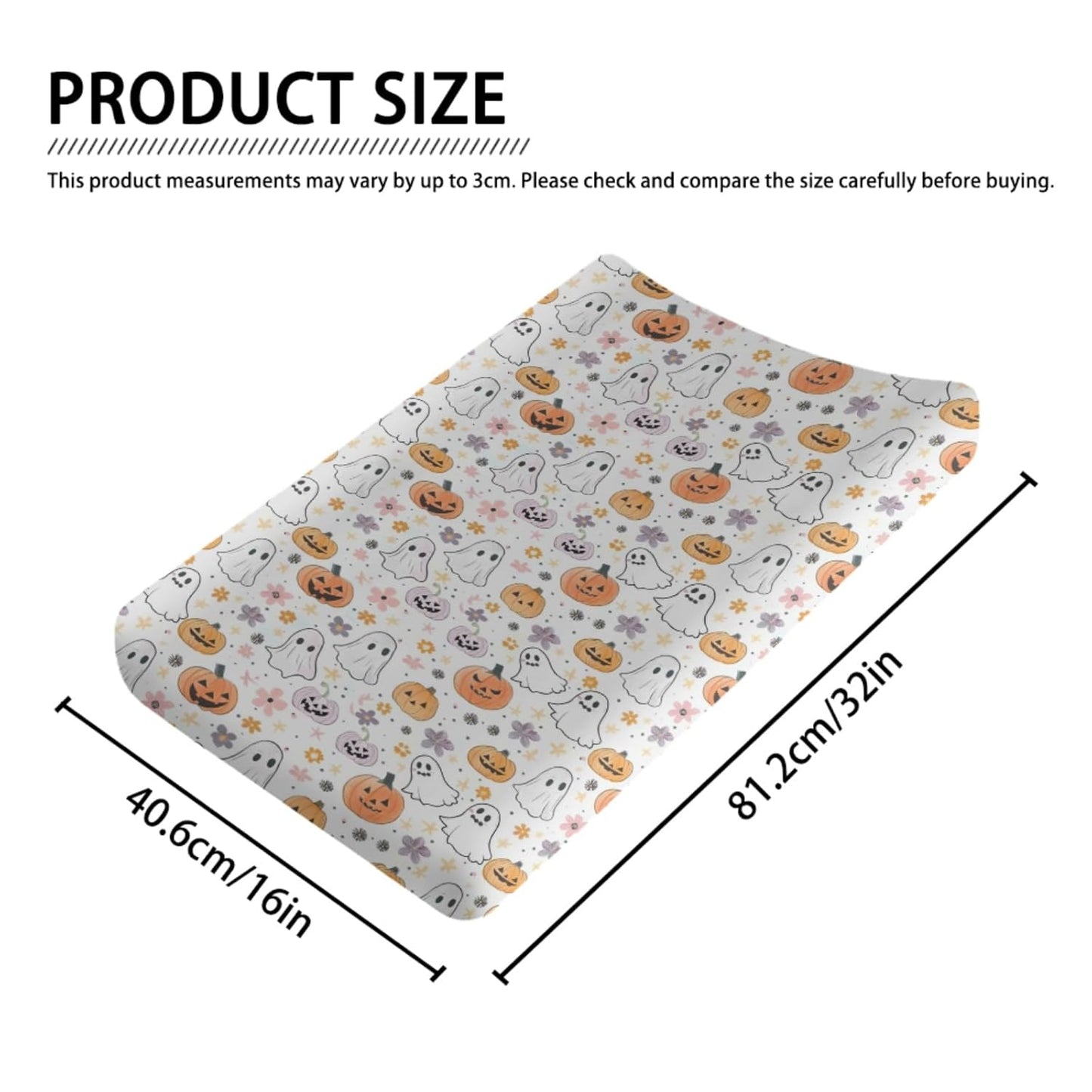 Cartoon Halloween Floral Pumpkin Flowers Pattern Baby Changing Pad Cover, Unisex Fall Winter Holiday Nursery Diaper Changing Table Pad Mat Sheet for Boys Girls-16x32