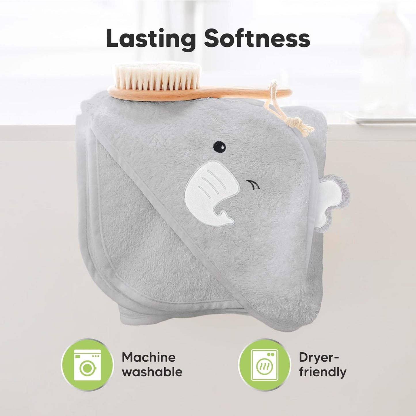 KeaBabies Hooded Baby Towel for Newborn - Viscose Derived from Bamboo Large Baby Bath Towels with Hood for Boys, Girls, Toddler, Extra Absorbent & Soft Newborn Bath Essentials (Elephant, Petite)