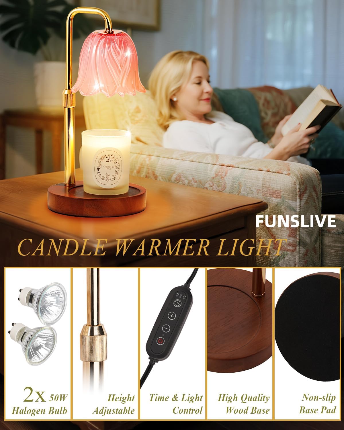Flower Candle Warmer Lamp with Timer Dimmable, Candle Warming Light Height Adjustable, Christmas Gifts for Women, Candles Warmer Light for Jar Candles, House Warming Gifts New Home Decor