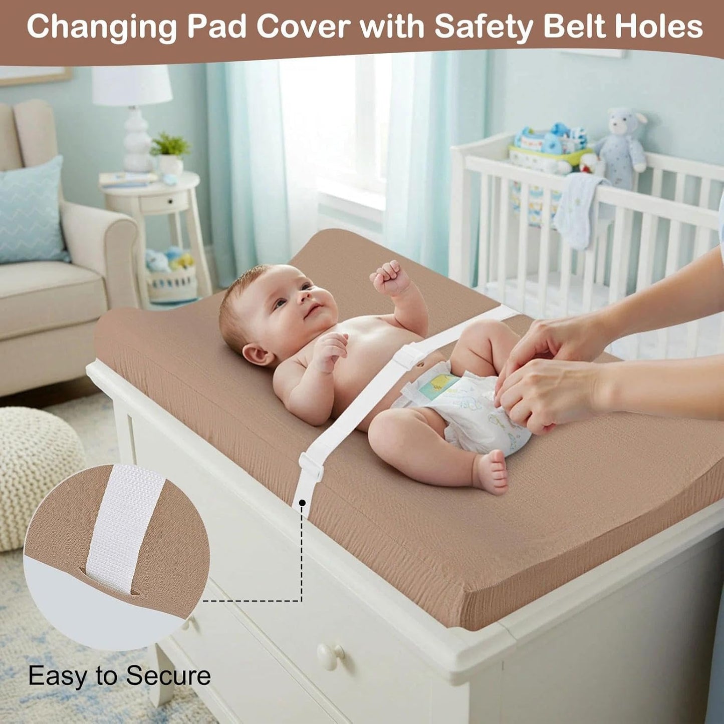 Basumee Muslin Changing Pad Cover Waterproof 2 Pack Baby Changing Table Covers for Boys and Girls Soft Breathable Nursery Diaper Change Table Cover Pad Fits 32"x16", Lvory and Brown
