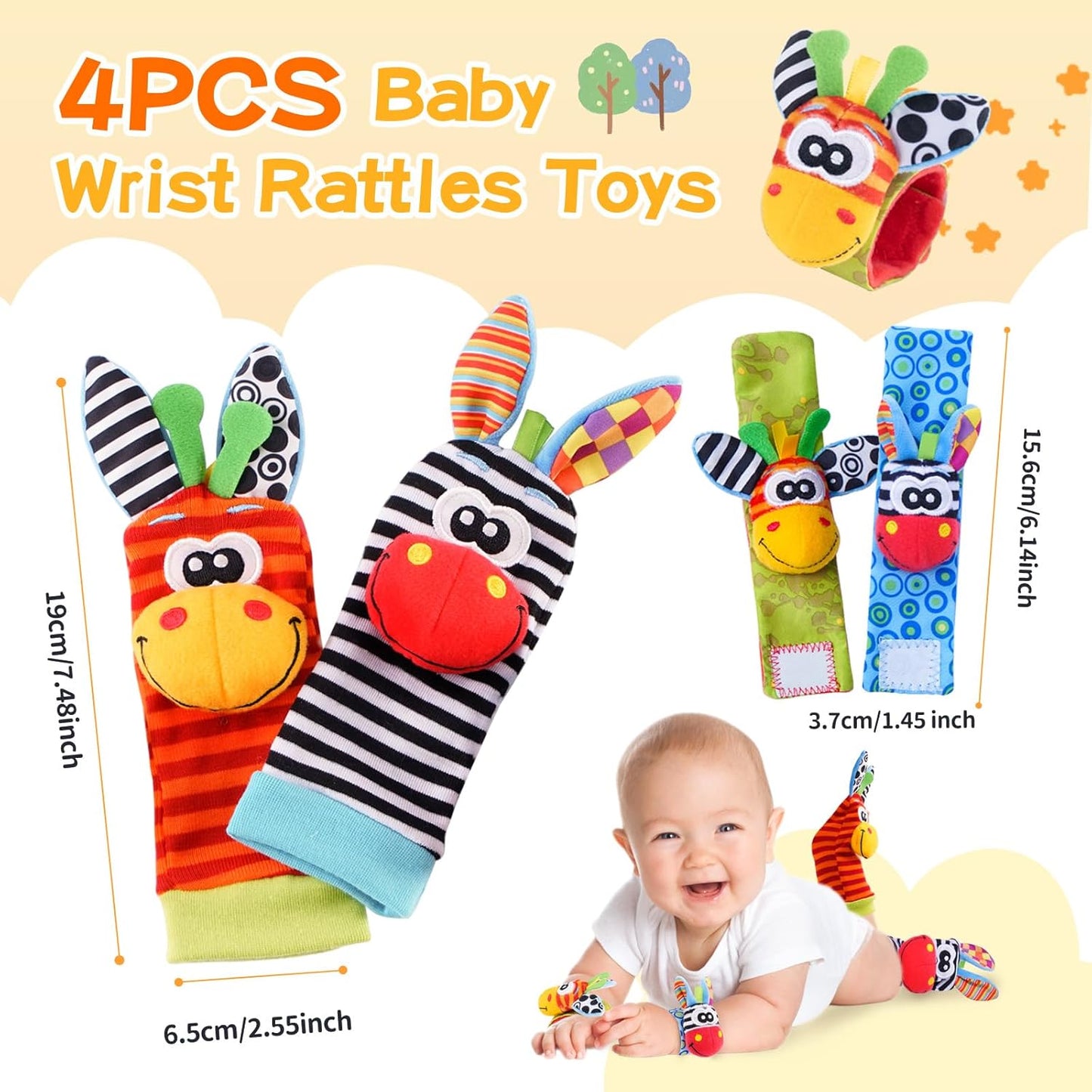 Baby Toys 0-6 Months, Wrist Rattles Foot Finder Socks Set, Infant Rattle Socks and rattles Wrist, Soft Newborn Sensory Toys,Infant Wrist Rattles for Babies 0-6 Months,Baby Gifts 6-12 Months