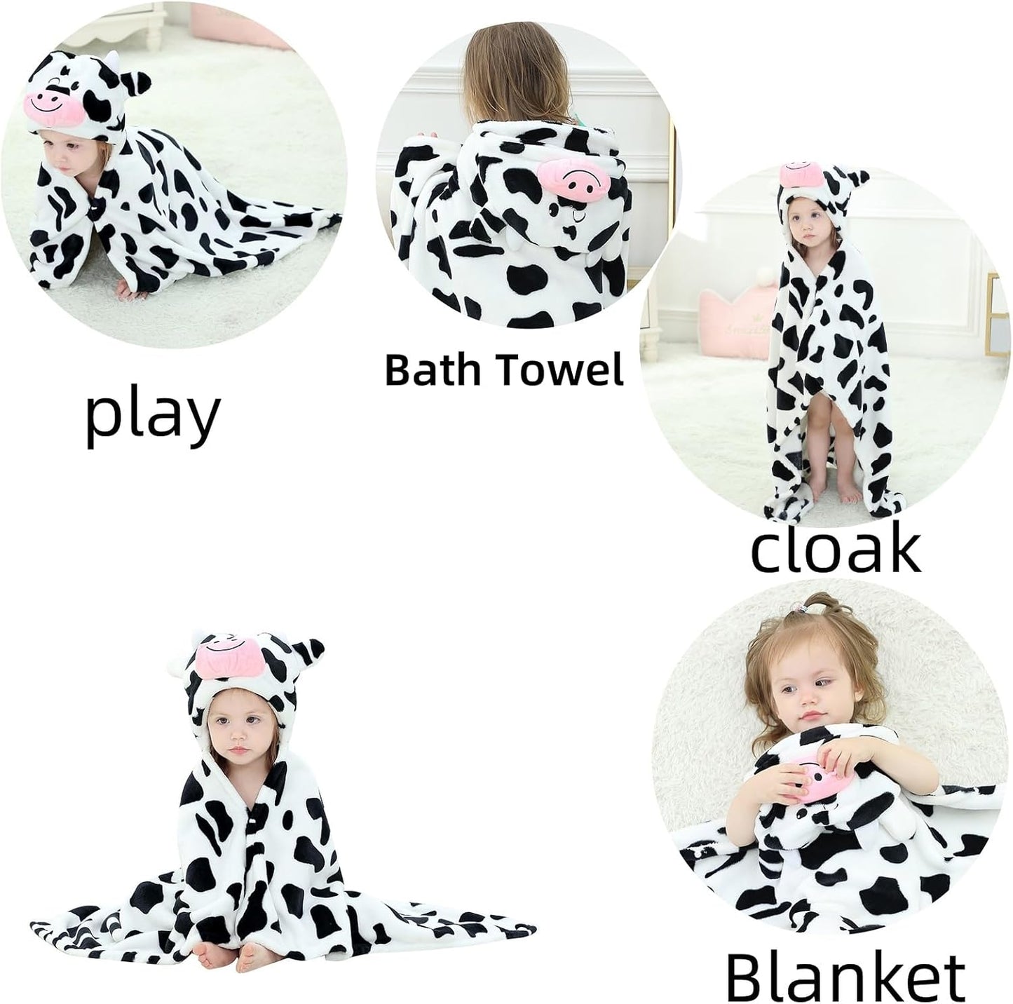 Wearable Blanket Hoodie for Kids Toddlers Hooded Towels Soft Cozy Flannel Wearable Throw Blanket Hoodie for Boys Girls Birthday Gifts (Dairy Cow 50 * 40)