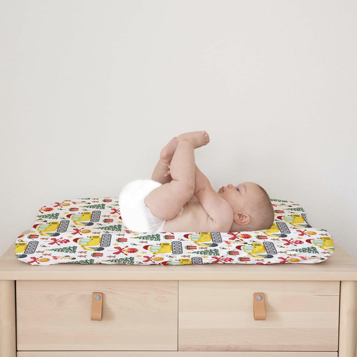 Christmas Truck Excavator Tractor Changing Pad Cover Construction Trucks Fitted Baby Change Table Sheets for Boys Girls Soft Winter Xmas Gift Stretch Fitted Changing Table Mats Cover 32''x16''