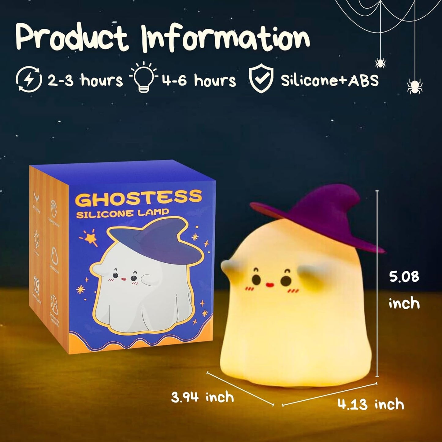Ghost Night Light: Halloween Decorations Night Light Silicone Rechargeable Night Lamp with 3 Level Dimmable Bedside Lamp Nursery Nightlight Dorm Decor, Funny Holidays Gift Cool Gadgets for Kids