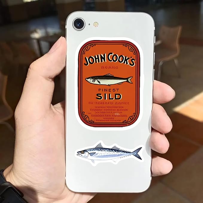50 Pcs Vintage Sardine Fish Can Stickers, Retro Seafood Tin Label Ocean Fish