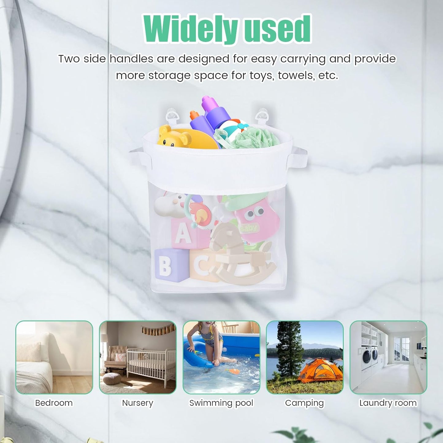 4Pcs Bath Toy Organizer with 8 Hooks Large Capacity Bathtub Toy Storage Organizer with Handles and Bottom Zippers for Storage and Classification