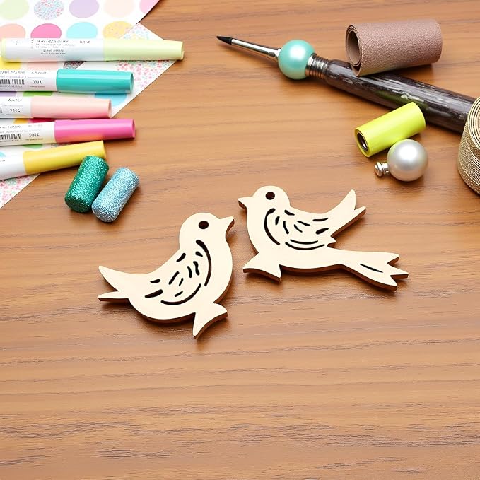 50Pcs Holiday Crafting Supplies and DIY Handmade Ornaments, Natural Unfinished