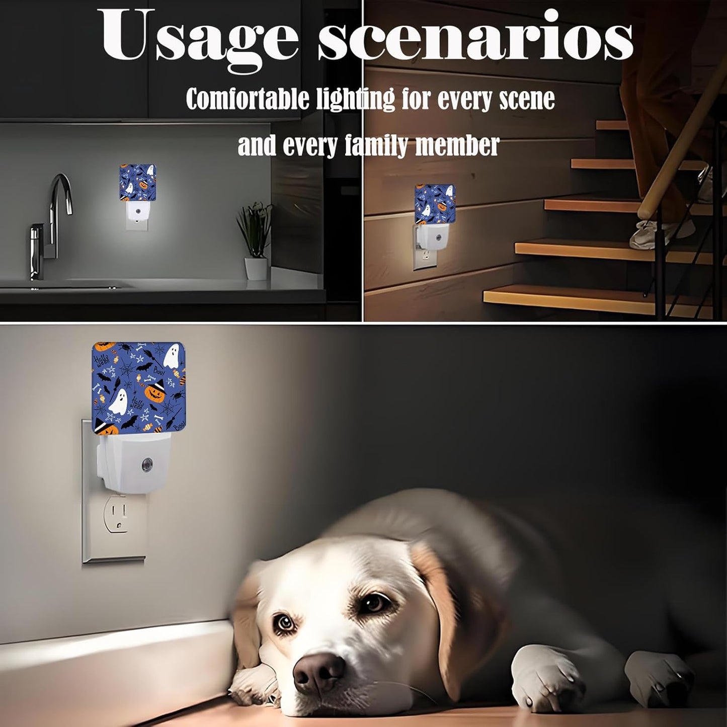 Happy Halloween Night Light,Plug Into Wall with Dusk to Dawn Light Sensors, Warm Nightlights for Bedroom, Bathroom, Hallway, Kitchen, Gifts Ideal for Boys Girls Women Men