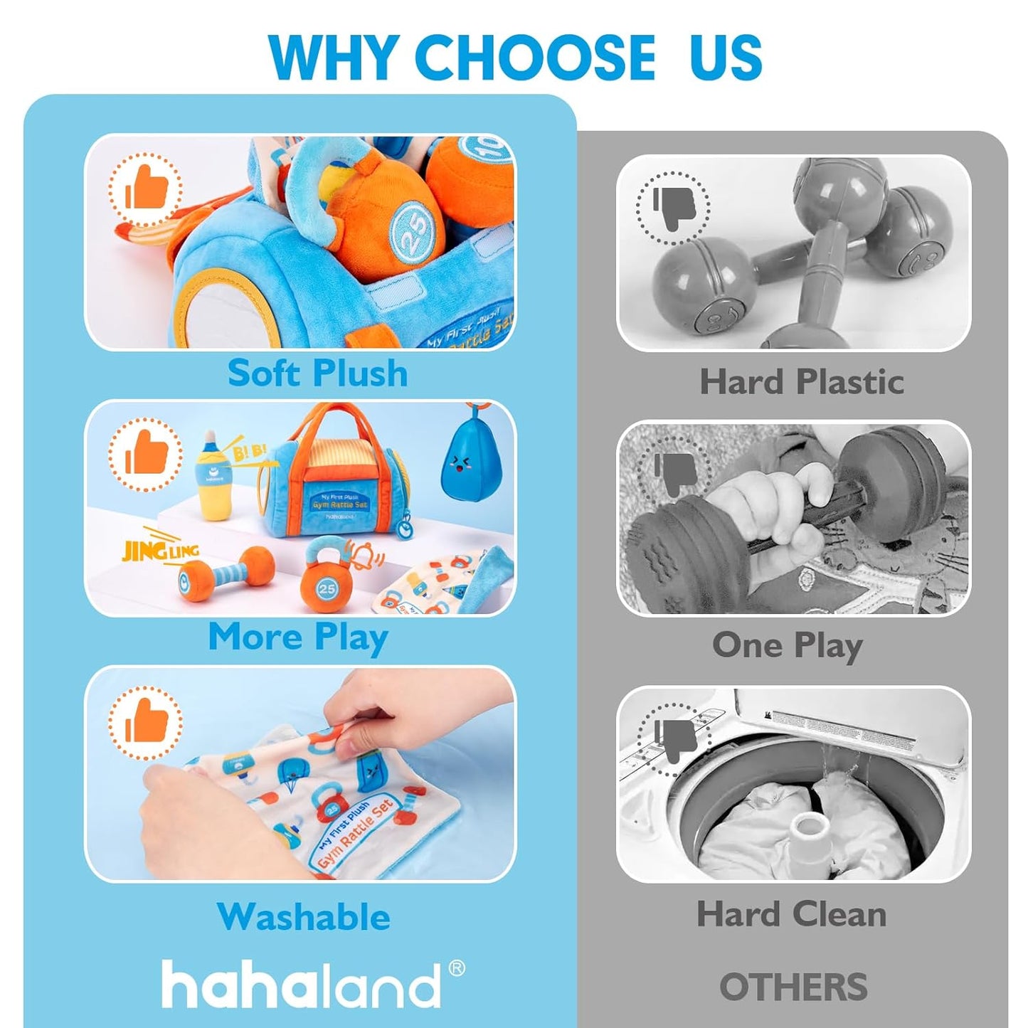 hahaland Baby Toys 6-12 Months - Baby Toys 3-6 Months Montessori Toy for 6 Month Old, Sensory Toy for Babies Workout Weights Dumbbell Toy Set with Soft Rattles Mirror, Christmas Baby Gifts