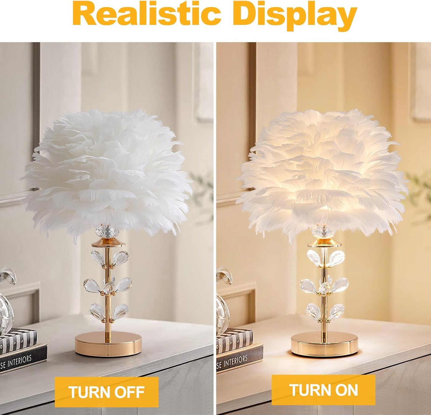 Chic White Feather Lamp Creative Fluffy Table Lamp Cute Kids Bedside Lamp Modern Feather Desk Light for Teen Girls Bedroom Living Room Entryway Study Room Wedding Deco
