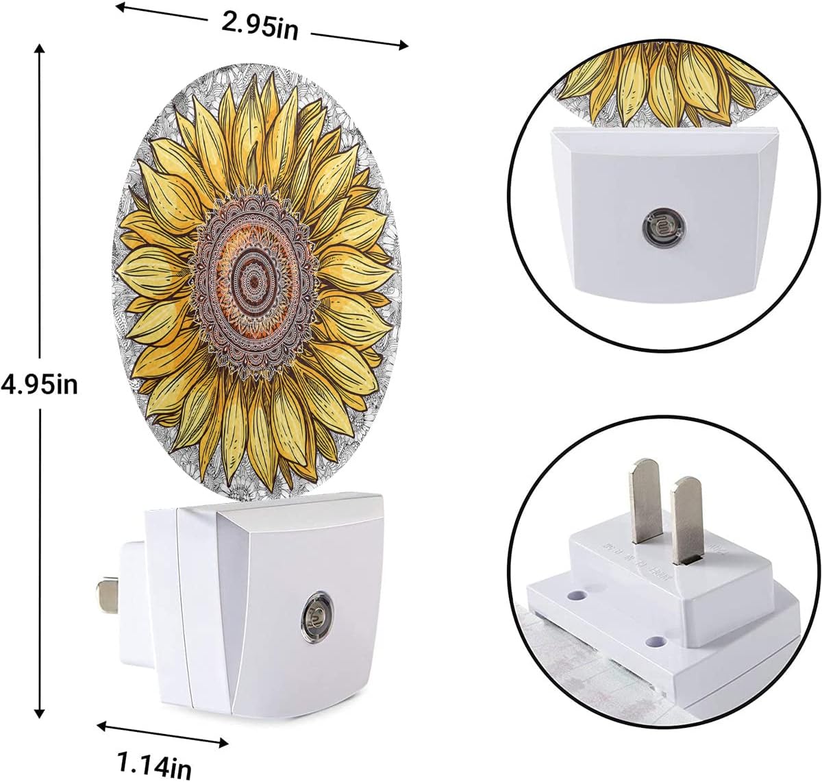 EKOBLA Sunflower Night Lights Plug into Wall Boho Yellow Flower Plug-in Nightlights, Gifts for Women Mom Grandma, Dusk to Dawn Sensor LED Round Nightlight Home Decor