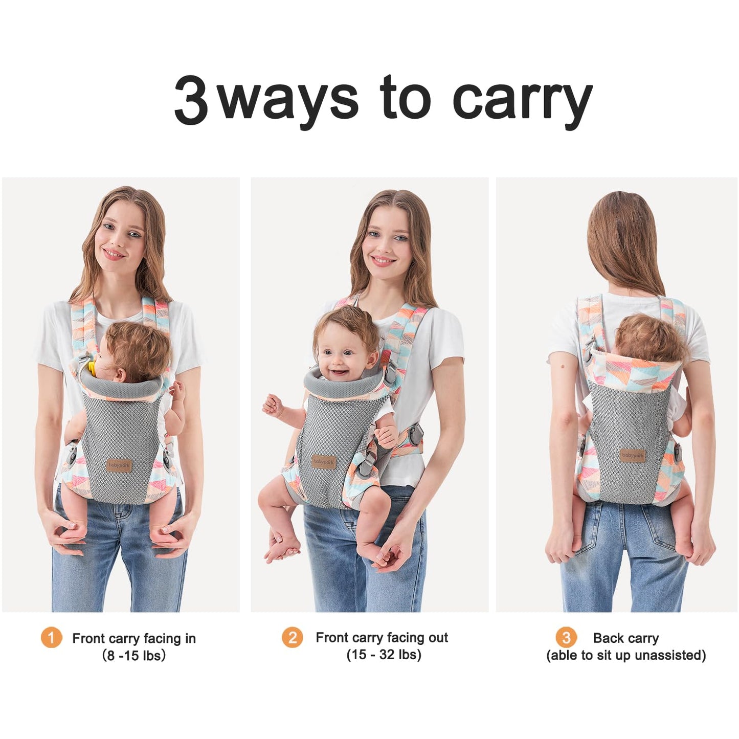 3-in-1 Baby Carrier Newborn to Toddler - Ergonomic(7.5-45lbs),Cozy Baby Carrier,Enhanced Lumbar Support,Easily AdjustableLightweight & Breathable Child Carrier (Geometry)
