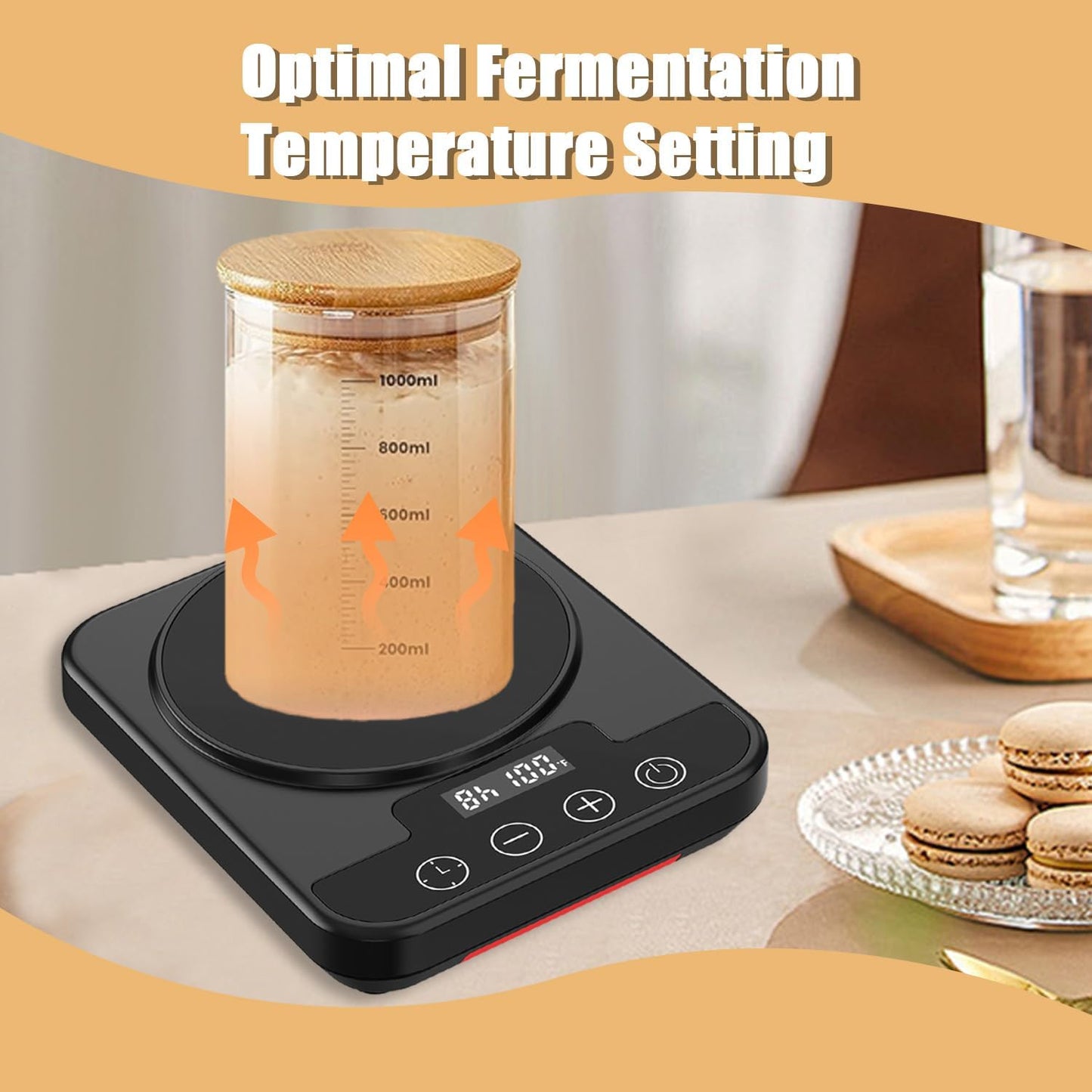 Sourdough Starter Warmer Mat, 12H Timer Warming Heating Pad, Precise 1°F Thermostat Control (70-100°F), Smart Memory Warming On/Off, Fits Jars Up to 40oz, Perfect for Home Baking (Black)