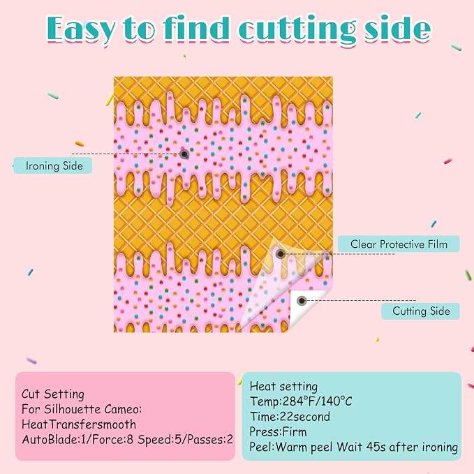 HTVSTD Ice Cream HTV Heat Transfer Vinyl 10Sheets 12×10in Iron on Vinyl | Ice