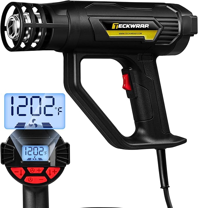 TECKWRAP Heat Gun 2000W with LCD Display, Adjustable Hot Air Gun for Vinyl Wrap, Shrink Wrap, Paint Removal & DIY Crafts (122–1202°F)