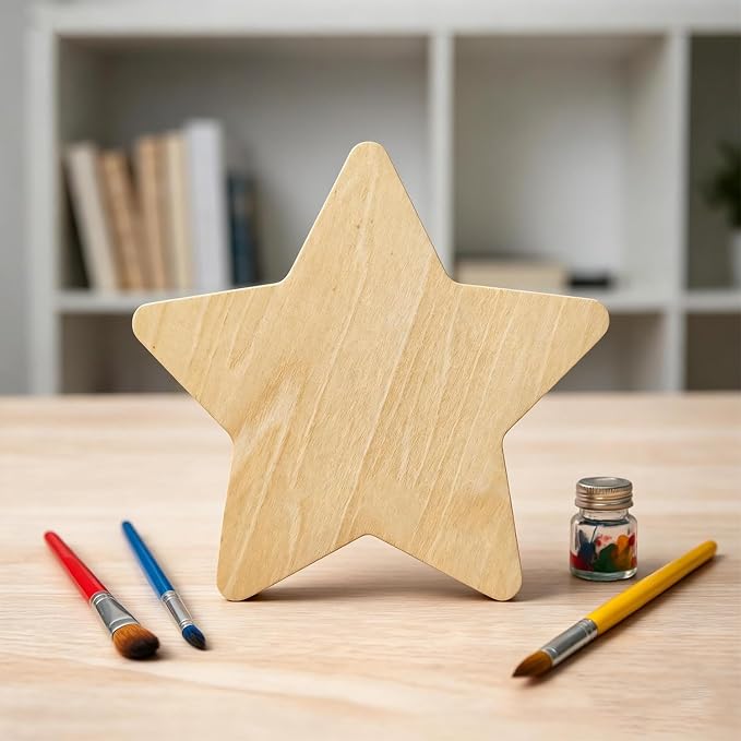 50PCS Wooden Star, Made of Basswood, 4 Inch Unprocessed Wood Pieces, Natural