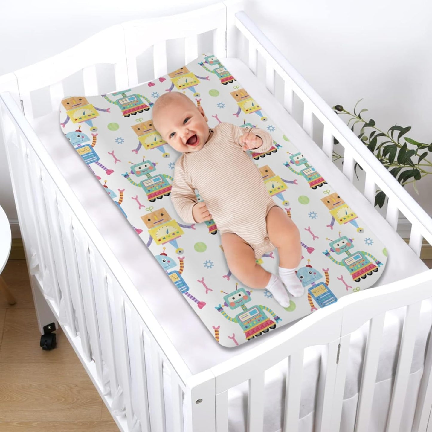 Cartoon Robots Changing Pad Covers Cute Robots Baby Diaper Changing Table Cover for Boys Girls Robots Nursery Decor Ultra Soft Breathable Stretch Changing Table Sheets Mats 32''x16''