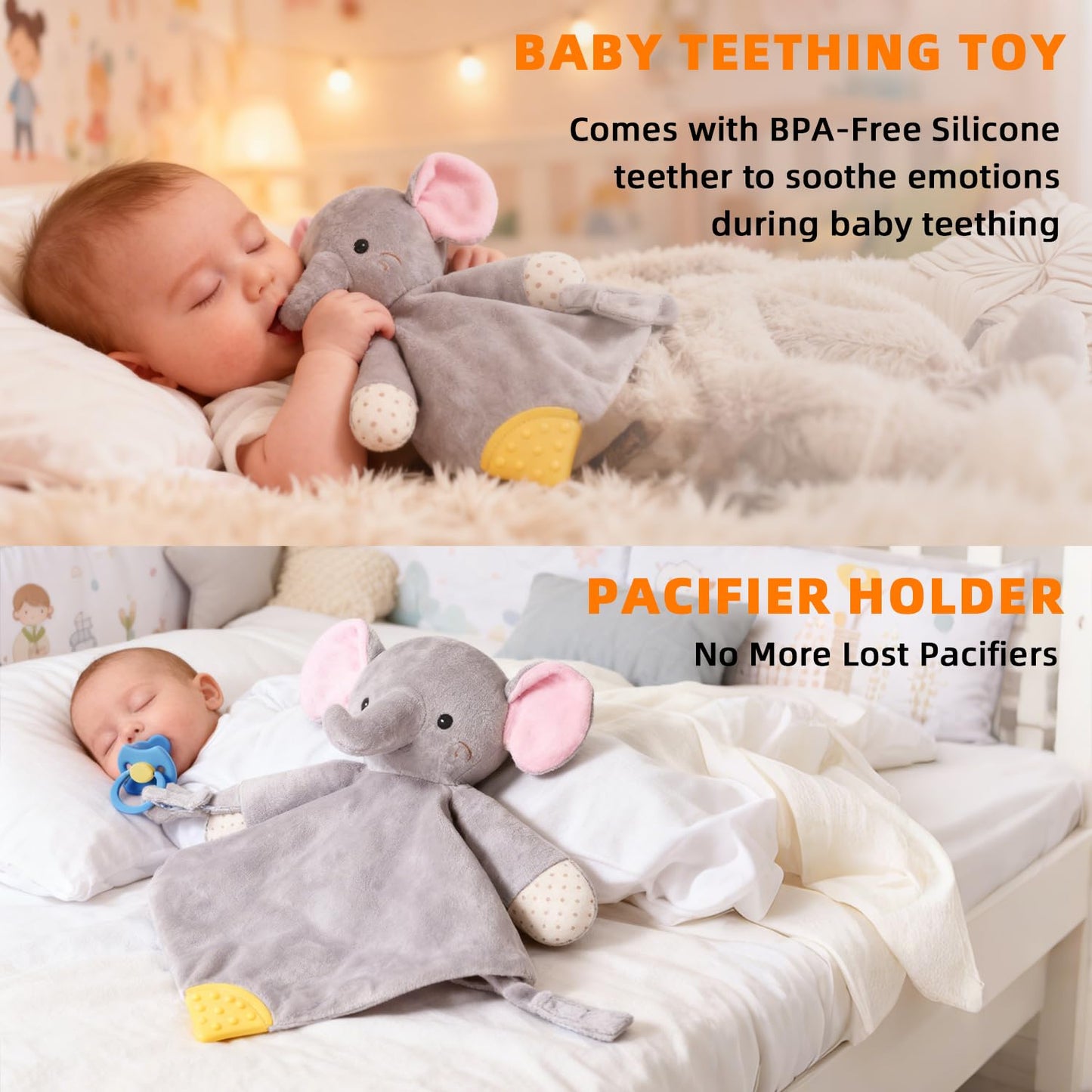 BEREST Elephant Baby Lovey Rechargeable Sleep Soother with 10 White Noises (Heartbeat, Shushing & Lullabies) & Cry Sensor|Timer|Recording|Plush Blanket Comforter Gift for Newborns|Infants|Boys & Girls