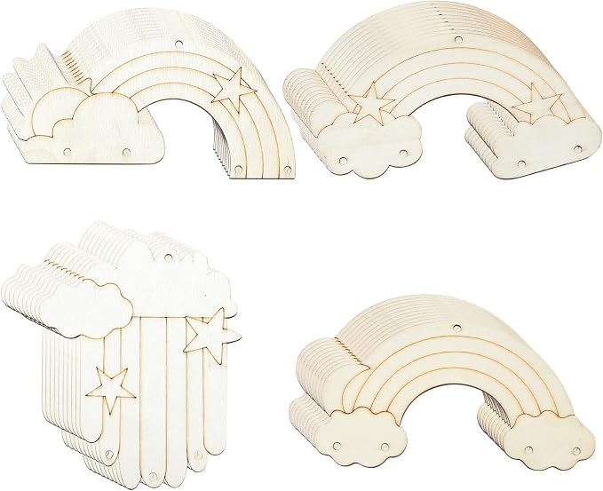 40 Pcs 4 Styles Unfinished Wood Rainbow Cutouts Wooden Rainbow Charms