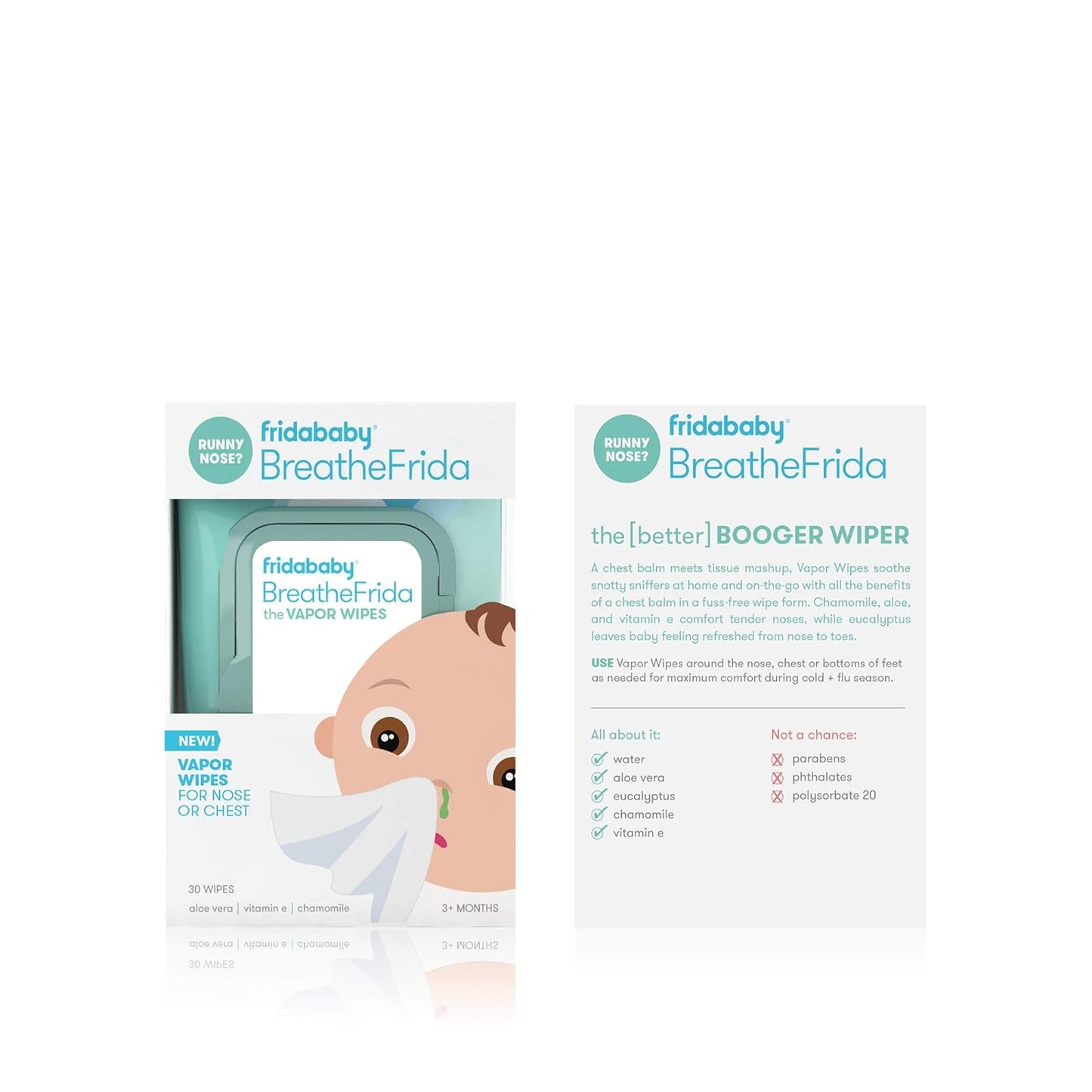 Frida Baby Breathefrida Toddler & Baby Nose Wipes, Baby Saline Wipes for Nose, Chest, Allergy Relief, Alcohol Free, Made with Aloe Vitamin E & Chamomile, 30 Count, 1pk